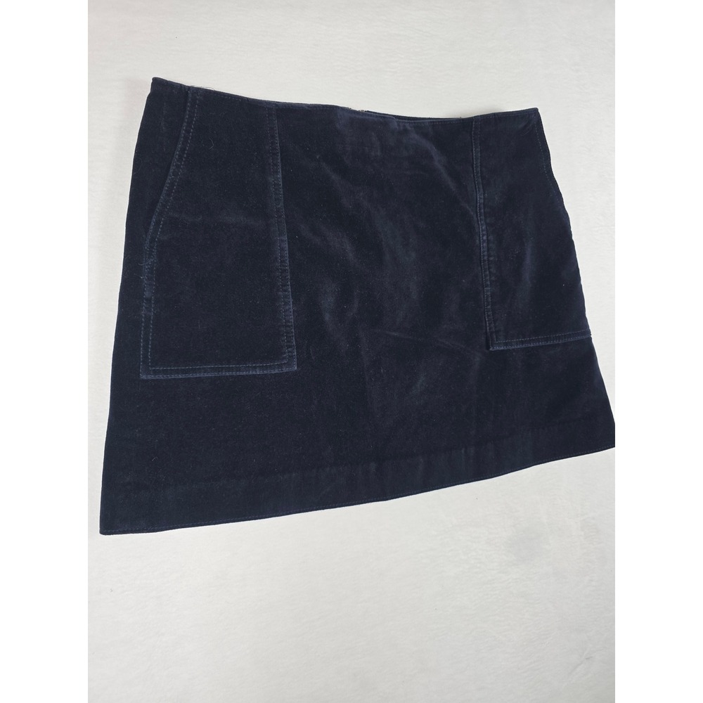 Vintage Y2K Gap Velvet Mini Skirt Navy Blue Size 10 Patch Pockets A-Line